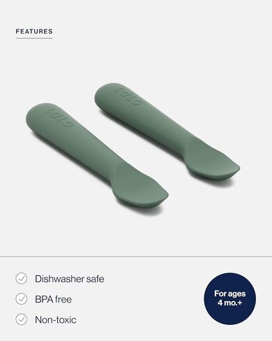 Lalo Little Spoon Set - 2 Piece Baby Spoons Set for Infants & Babies - Made From Food Grade Silicone Dishwasher Safe - Baby Feeding Essentials for Early Stage Mealtime - Blueberry in Saudi Arabia