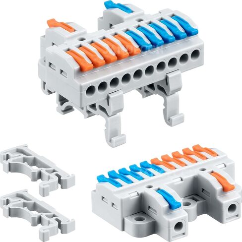 6pcs DIN Rail Terminal Blocks, DIY Splicing Wire Connectors for Circuit Inline 18-12AWG (2 in 10 Out) in Kuwait