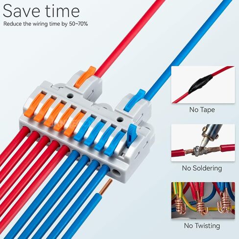 6pcs DIN Rail Terminal Blocks, DIY Splicing Wire Connectors for Circuit Inline 18-12AWG (2 in 10 Out) in Kuwait