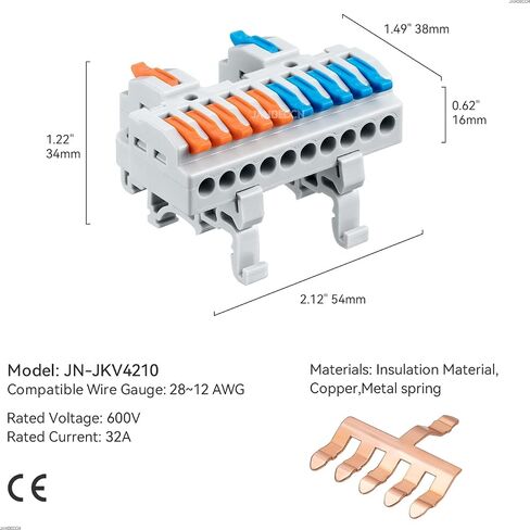 6pcs DIN Rail Terminal Blocks, DIY Splicing Wire Connectors for Circuit Inline 18-12AWG (2 in 10 Out) in Kuwait