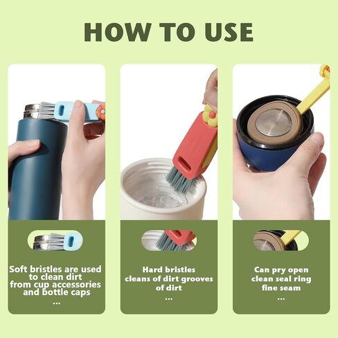 3 in 1 Cup Lid Cleaning Brush，Cup Lid Cleaning Brush Set, Cup lid Cleaning Brush, Cup Mouth Scrubber for Bottle Tight Spaces Cup and Sealed Food Storage containers with lids（Pink and Blue. in Saudi Arabia