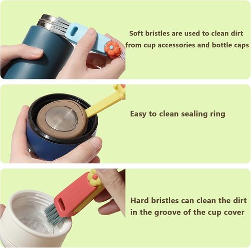 3 in 1 Cup Lid Cleaning Brush，Cup Lid Cleaning Brush Set, Cup lid Cleaning Brush, Cup Mouth Scrubber for Bottle Tight Spaces Cup and Sealed Food Storage containers with lids（Pink and Blue. in Saudi Arabia