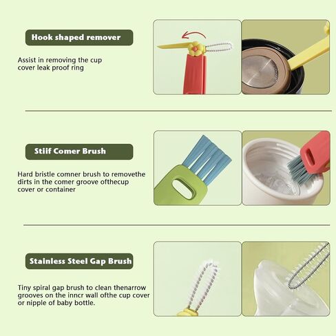 3 in 1 Cup Lid Cleaning Brush，Cup Lid Cleaning Brush Set, Cup lid Cleaning Brush, Cup Mouth Scrubber for Bottle Tight Spaces Cup and Sealed Food Storage containers with lids（Pink and Blue. in Saudi Arabia