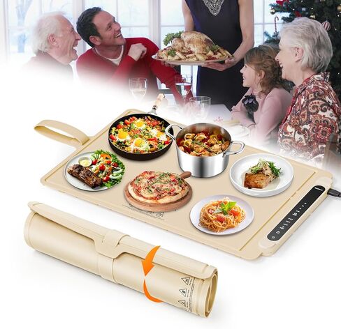Food Warming Mat Electric Tray: Adjustable Silicone Heating Pad with 3 Temperature Settings 4 Timer Function Portable Roll Up Hot Plate for Buffets Party Gatherings Kitchen Warmer Countertop Holiday in Saudi Arabia