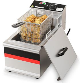 42.2QT/40L Commercial Deep Fryer - 6000W Large Capacity Stainless Steel Dual Tank Electric Fryer with Baskets & Lid， Temperature Adjustable French Fryer for French Fries, Onion Rings, Donuts