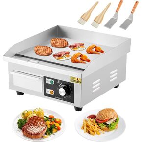 21 In Commercial Electric Griddle,110V 1600W Electric Restaurant Teppanyaki Flat Top Grill With Shovels & Brushes, Non-Stick Countertop Griddle, Adjustable Temperature Control 122°F-572°F