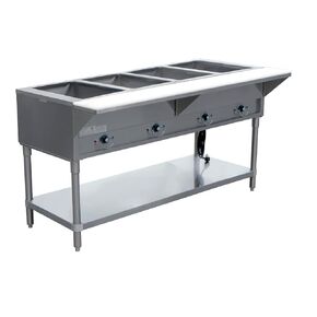 FSE 373-EST-4SW Stainless Steel Electric Steam Table with 4 Wells, 30-5/8" x 60" x 34", Poly Cutting Board, and Stainless Steel Undershelf