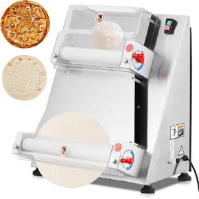 Commercial Pizza Dough Roller Sheeter,Max 16" Automatic 370W Electric Pizza Dough Roller, Stainless Steel, Suitable for Noodle, Pizza Bread and Pasta Maker Equipment