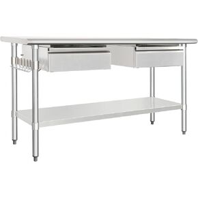 HARDURA Stainless Steel Prep Table with Drawer 24" x 60" NSF Heavy Duty Bench with Undershelf, Hook and Galvanized Legs for Commercial Food Prep