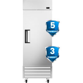 54"W 2 Door Commercial Freezer 49 Cu.Ft Dynamic Cooling OmniSmart Temperature Control -10℉~10℉ Self Closing Stainless Steel Reach-In Commercial Freezer Digital Thermostat LED Light 6 Shelves