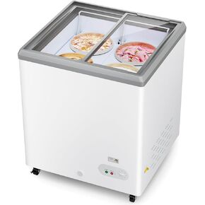 Commercial Ice Cream Dipping Cabinet Display Case, Slide Glass Top ice cream display freezer, 4 Large Displayed Tubs, 2 Storing Tube, Gelato Freezer Display Case, 5.7 Cu. Ft. Rolling, Lockable Wheels in Kuwait