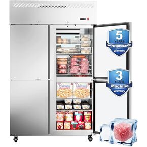 48"W 4 Door Commercial Freezer Stainless Steel Fan Cooling 36 Cu.ft Freezer for Restaurant, Bar, Shop Upright -10℉ ~ 10℉, Stainless Steel Reach-in, ETL and DOE Approved