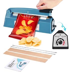 METRONIC Impulse Heat Sealer, Manual Bags Sealer Heat Sealing Machine 8 Inch Impulse, Sealer Machine for Plastic Bags PE PP Bags with Extra Replace Element Grip