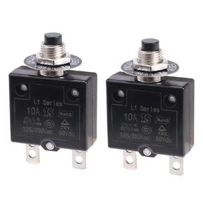 Thermal Circuit Breaker 20 Amps, Thermal Overload Protector L1 Series 125-250V AC 50V DC Push Button Manual Reset Circuit Breaker 20A 2 Pcs