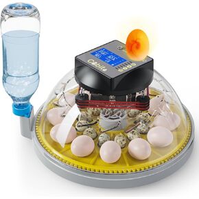 Egg Incubator for Hatching Eggs with Intelligent Control Panel, Humidity Monitoring and Automatic Egg Turning, Support 12-24 Eggs (Yellow)