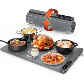 FEPPO Food Warming Mat, Upgrade High-tech Graphene Heating, Fast Full Surface Electric Warming Tray with 6 Level Adjustable Temperature and 6 Hours Timer, Roll Up Food Warmers for Parties Buffet