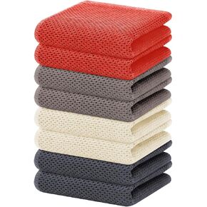 Homaxy 100% Cotton Waffle Weave Kitchen Dish Cloths, Ultra Soft Absorbent Quick Drying Dish Towels, 12 x 12 Inches, 6-Pack, Dark Grey