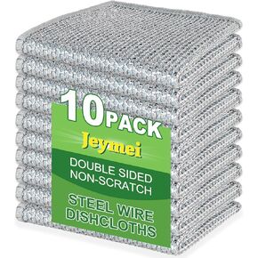 10pcs Non Scratch Wire Dishcloth Multipurpose Wire Dishwashing Rag for Wet and Dry,Metal Scrubbers for Cleaning Dishes,Dual-Sided Kitchen Cleaning Cloth with Mesh,Cleaning Tool for Pot, Blue