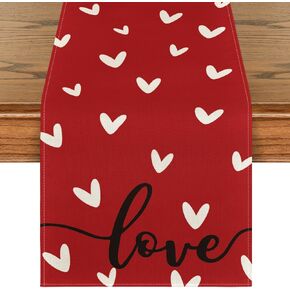 Artoid Mode Red Love Valentine's Day Table Runner, Seasonal Anniversary Kitchen Dining Table Decoration for Indoor Home Party 13x72 Inch