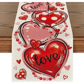 Artoid Mode Love Red Pink Heart Valentine's Day Table Runner, Anniversary Wedding Kitchen Dining Table Decoration for Home Party Decor 13x72 Inch