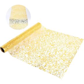 Gold Runner for Table,11 x 108.26 in Table Runner Gold,Metallic Thin Mesh Sequin Table Runner for Event Party Birthday Party Weddings Christmas New Year Table Decor