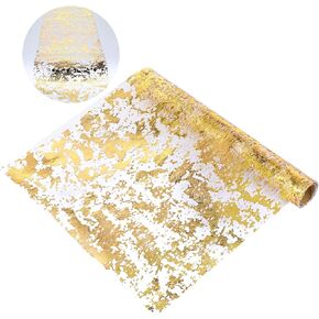 Gold Glitter Table Runner,11 x 108.26 in Gold Table Runners,Metallic Thin Mesh Sequin Table Runner for Event Party Birthday Party Weddings Christmas New Year Table Decor