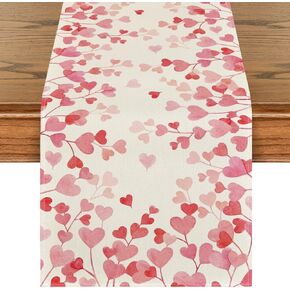 Artoid Mode Red Love Valentine's Day Table Runner, Anniversary Wedding Kitchen Dining Table Decoration for Home Party Decor 13x72 Inch
