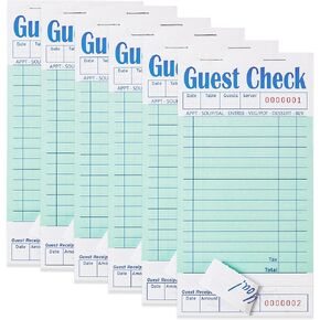 6 Pack Guest Checks Books for Servers Server Note Pads, Waiter Checkbook, Waitress Notepad for Restaurants, Paper Checks 50 Sheets/Pack, 300 Total Tickets