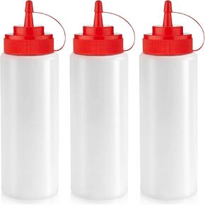 Norcalway Condiment Squeeze Bottles for Sauces Liquids - 12 OZ Kitchen Squirt Bottles for Liquids - Plastic Condiment Bottles for Sauce, Ketchup, Dressing, Oil - Easy Pour & Clean