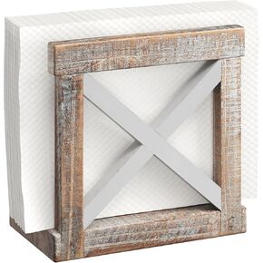 Barnyard Designs Farmhouse Napkin Holder for Table, Napkin Holders for Kitchen, Vintage Rustic Napkin Holder Wood, Distressed Wooden Napkin Holder Dispenser, 6.75" x 5.5" (White/Brown)