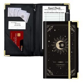 Server Book, Cutaswish Server Books for Waitress Cute, Waiter Receipt Book, PU Leather Waitress Book with Zipper Pocket, Waitress Accessories(Sun&Moon)