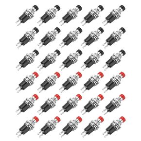 MECCANIXITY Set of 30 1A 250V AC 7mm Mini Momentary Push Button Switch PBS-110 NO Black/Red Switch Button with Soldering Foot for Electronic Devices