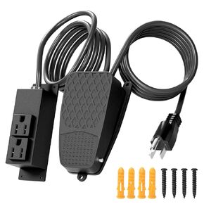 125 VAC Foot Pedal Power Outlet Switch, 2 x 6.56 FT Power Cords, Surface-Mounted Foot Pedal Control Switch with 2 Outlet, Zinc Alloy Pedal, Hands-Free Control for Temporary Power