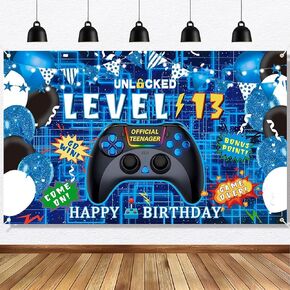 YARUBA 10th Happy Birthday Backdrop, 5x3ft 10 Year Video Game On Birthday Decorations Photography Background Banner Photo Booth Studio Blue