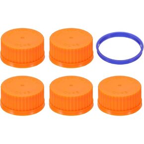 PATIKIL 5 Pcs GL45 Screw Caps, 45mm Polypropylene Cover Seal Screw Cap Thread Media Bottles for GL45 Media Bottles Glass, Orange