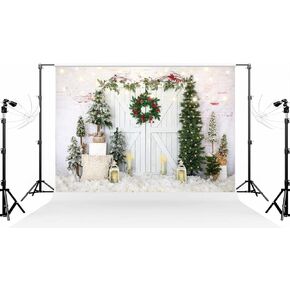 Kate 10×6.5ft (3×2m) Christmas Tree Bohemia Photo Backdrop Xmas Bokeh White Wooden Door Brick Wall Deco Photography Background for Christmas Photographer Studio Props