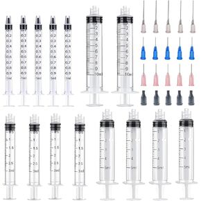 15 Pack 1ml, 3ml, 5ml, 10ml, Dispenser with16ga, 20ga, 22ga, Glue Tip and Caps for Measuring Liquids and Refilling,Glue, Oil, ink. (15 Pack)
