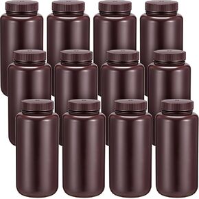 12 Pcs 33.8 oz HDPE Wide Mouth Amber Reagent Bottle Laboratory Grade Chemical Container Sealed Lab Reagent Bottle with Caps Water Sample Bottles for Laboratories Classrooms Home, 1000 ml