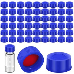 Blue Pre-Slit Polypropylene Cap Chromatography vials Caps, White PTFE/Red Silicone Septa with Ribbed Thread Screw Cap, 1.5ml 18.ml 2ml 9-425 HPLC Autosampler Vial Caps, Pack of 100(Caps Only)