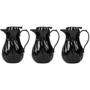 OCS Parts Set of 3 Easy Pour Thermal Coffee Carafes | 8-Inch Insulated Hot and Cold Beverage Pitcher Server for Coffee, Tea, Hot Chocolate and Water | 20-Ounce | Black