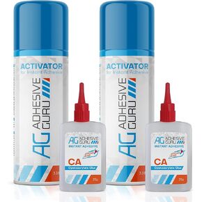 غراء Guru CA مع منشط النجارة (2 × 0.9 أونصة - 2 × 3.38 أونصة سائلة) غراء Ca لأعمال النجارة وغراء سيانوأكريليت والمنشط (عبوتان) in Kuwait