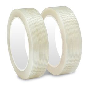 Filament Strapping Tape 2 Roll 1 Inch x 27 Yards 5.5 Mil Heavy Duty Reinforced Packing Tape Transparent Reinforced Adhesive Fiberglass Tape for Packing Sealing Binding