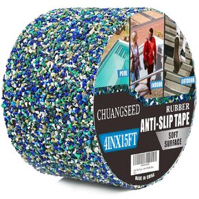 CHUANGSEED Pool Rubber Anti-Slip Tape 4" x 15ft Multi-Purpose Heavy Duty, Outdoor/Indoor Waterproof, Safety Anti-Slip Tape for Stair Tread Traction,Trail,Bathroom,Blue
