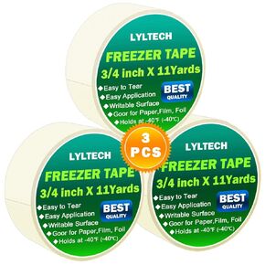 Freezer Tape 3 Rolls, Removable Labels,Writable Surface,Easy to Tear, Working Between -40℉ to 150℉ Temperature, 3/4 in x 11 yd