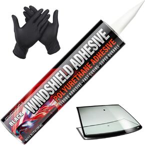 Polyurethane Windshield Adhesive, Fast Cure & Weather Resistant Windshield Sealant, High bond strength & Non-Sag Fit Vertical Application, Kit with Gloves, Tip Applicator & Adhesive, 310ml (Black)