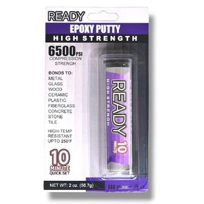 Ready High Strength Epoxy Putty, 10 Minute Quick Set, High Temperature, Metal, Glass, Wood, Plastic, Ceramic, Stone, Tile, Concrete