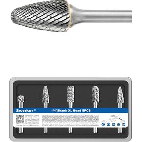 5 Pcs 1/4 Carbide Burr Set 1/4 Shank Die Grinder Bits Drill Bits Grinding Bits for Metal Rotary Tool Attachment Accessories Rasp Weld Wood Stone Deburring Compatible with Milwaukee Dewalt