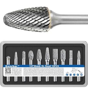 10 Pcs 1/4 Carbide Burr Set 1/4 Shank Die Grinder Bits Drill Bits Grinding Bits for Metal Rotary Tool Attachment Accessories Rasp Weld Wood Stone Deburring Compatible with Milwaukee Dewalt