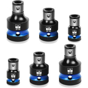 6PCS Impact Bit Holders 1/2 3/8 1/4 Inch Square Drive to 1/4 Inch Hex Socket Adapter for Impact Wrench Ratchet, Cr-Mo