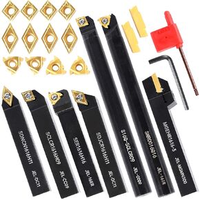 Lathe Turning-Tools Threading Holders 21pcs - Metal Lathe Cutting Tools 7pcs 5/8" Turning Holders Boring Bar Set+14pcs Indexable Carbide Inserts Golden for Lathe Tools